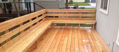 Deck Bench Ideas, Deck Bench Seating, Ideas Terraza, Deck Bench, Deck Railing Design, Wooden Benches, Deck Seating, Deck Makeover, Hot Tub Deck