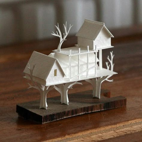 Tree House Craft, Tree Architecture, Paper Architecture, House Craft, Architectural Sculpture, Folding Origami, Model Tree, Paper City, Paper Tree