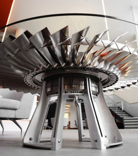 a-table-made-of-jet-engine-parts2 Engine Coffee Table, Aviation Furniture, Aviation Decor, Automotive Furniture, British Architecture, Car Furniture, Jet Engine, Bar Interior, Aircraft Art