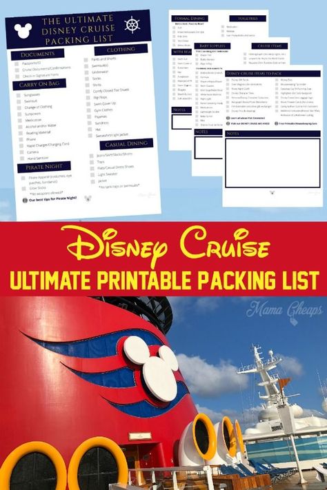 We have been on many cruises, including 4 Disney Cruises. We know a LOT about the absolute must-pack items for a Disney Cruise! I put years of family cruising experience into making this free printable checklist. This cruise packing list includes items specific to Disney  (including pirate night gear, fish extenders, etc) and also tips for what to pack for kids and babies! Grab our free checklist as you prep for your Disney Cruise! #disney #dcl #disneycruise #familytravel #printable #mamacheaps Cruise Packing List Printable, Disney Cruise Packing, Cruise Packing Checklist, Packing List Kids, Disneyland Orlando, Cruise Checklist, Disney Cruise Packing List, Disney Cruise Magnets, Disney Fantasy Cruise