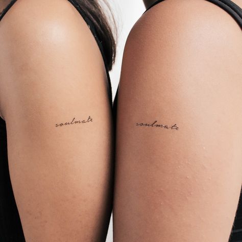 Soulmate temporary tattoo. Set of three. Size: 1.3 in / 3.4 cm (width) This temporary tattoo is: * Safe & non-toxic * FDA-compliant and fun for all ages * Free shipping in order over €10: FREESHIPPINGOVER10 * 20% off when you buy 3 items (+ Free Shipping ): THREE Temporary Small Tattoos last on average 2-5 days. We suggest placing on oil-free areas where skin does not stretch and keep them clean! Tattoo For Two Sister, Soulmate Best Friend Tattoo, Soul Mates Tattoo, Tattoo For My Sister, Soulmate Tattoos, Soulmate Tattoo, Tattoo Soul, Tattoo Sisters, Tattoo Sister