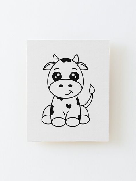 Wall-ready birch plywood print 1/4 inch (6mm) thick with rounded corners Wood grain may be visible through print Mount directly to the wall using 3M tabs Wood spacer helps print stand out 3/4 inch (2cm) from the wall. Funny animal cartoon character. Cow sitting and smiling. Baby cow with black spots. Illustration. Childish calf drawing with outline. White background. Spots Illustration, Calf Drawing, Cow Sitting, Grass Drawing, Cute Easy Paintings, Black And White Cow, Baby Cow, Cute Black And White, White Cow