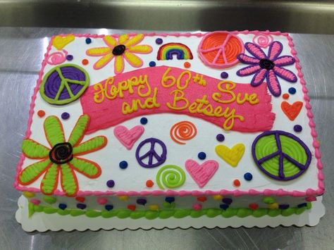 Hippie Birthday Cake, Peace Sign Cakes, Peace Cake, Hippie Cake, Owl Cake Birthday, Jazz Party, Girls Cake, 13 Birthday Cake, Birthday Sheet Cakes