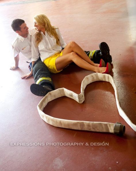 Firefighter Engagement Pictures, Firefighter Couple, Fireman Wedding, Firefighter Engagement, Firefighter Girlfriend, Firefighter Family, Firefighter Wedding, Fire Wife, Expressions Photography