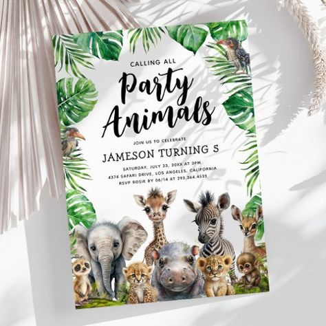 Safari Birthday Invitations & Invitation Templates | Zazzle Safari 3rd Birthday Party, Kids Safari Party, Cute Birthday Party Themes, Safari Kids Party, Rainforest Foliage, Safari Birthday Invitations, Summer Birthday Party Invitations, Cute Birthday Invitations, Party Animals Birthday