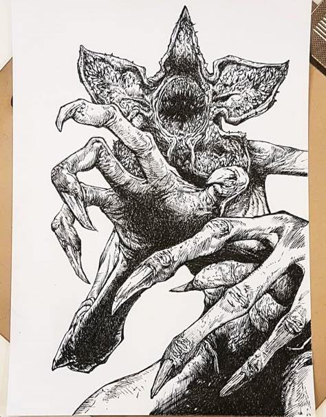 Stranger Things Monster Drawing, Demon Gorgon Stranger Things, Demagorgan Drawings, Demogorgon Sketch, Stranger Things Demogorgon Drawing, Demogorgon Fanart, Stranger Things Dibujo, Demodog Stranger Things, Demogorgon Tattoo