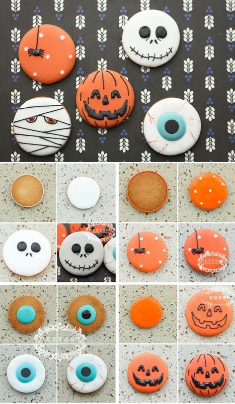 Halloween Decorated Cookies, Plat Halloween, Halloween Biscuits, Halloween Sugar Cookies Decorated, Halloween Torte, Postres Halloween, Halloween Cookie Recipes, Halloween Cookies Decorated, Halloween Sugar Cookies