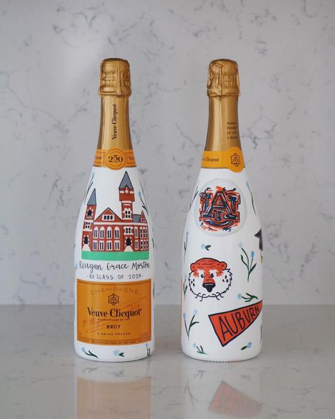 Round two of grad bottles 🧡🩵 Grad Champagne Bottle, College Painted Champagne Bottle, Christmas Champagne Bottle, Graduation Champagne Bottle, 21st Painted Champagne Bottle, Bridal Shower Painted Champagne Bottle, Graduation Champagne, Floral Painted Champagne Bottle, Painted Champagne Bottle