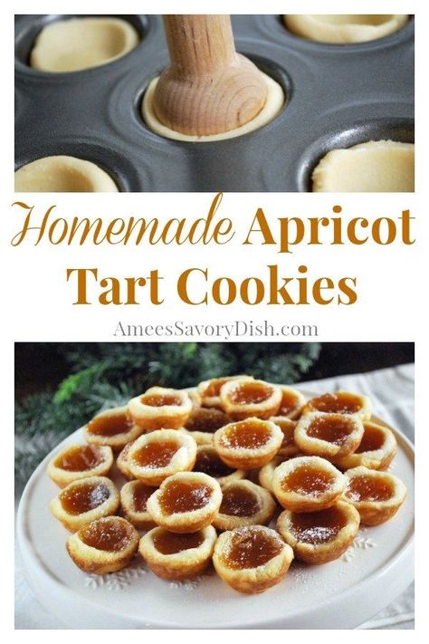 A family favorite holiday cookie recipe for homemade apricot tarts made with apricot filling and homemade cream cheese dough #tartcookies #holidaycookierecipe Apricot Tartlets, Apricot Filling Recipe, Apricot Cookies Recipe, Apricot Tart Recipe, Cream Cheese Dough, Tassies Recipe, Tarts Mini, Apricot Filling, Homemade Danish