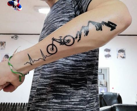 Rate This Mountain Bike Tattoo 1 to 100 #tattoo #tattoos #smalltattoos #amazingtattoo #beautifultattoos #watercolorTattoo #InspirationalTattoos #ArtTattoo #NeonTattoo #CoolTattoos #TattooDrawings #BodyArtTattoo #Tattoo Sketches #FootTattoos #CelestialTattoo Mtb Tattoo Ideas, Mountain Biking Tattoo, Mountain Bike Tattoo Ideas, Cyclist Tattoo, Mtb Tattoo, Bike Tattoo Ideas, Dirt Bike Tattoo, Tattoo Bike, Cycling Tattoo