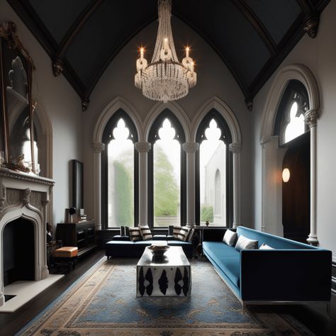 Light Gothic Interior, Gothic Scandinavian Interior, Neo Gothic House, Gothic Style Living Room, Modern Gothic Home Exterior, Gothic Style Home Interior Design, Neo Gothic Interior Design, Gothic Interior Design Modern, Gothic Entryway