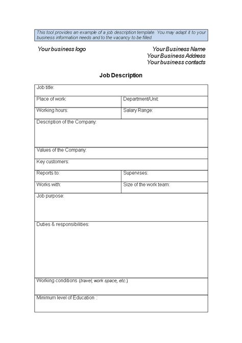 Looking for the perfect candidate? Look no further than our Job Description Template! Effortlessly create the ideal job description with all the necessary skills and requirements for your business. Download our fully customizable Docx template now. Luggage Tag Template, Application Cover Letter, Hr Jobs, Job Description Template, Job Application Form, Naming Your Business, Word 2007, Great Place To Work, Form Template