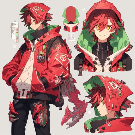 Character With Hoodie, Jacket Character Design, Turtle Neck Drawing, Male Character Sheet, Cyberpunk Outfit Male, Anime Alien, Mid Twenties, Cyberpunk Outfit, Anime Jacket