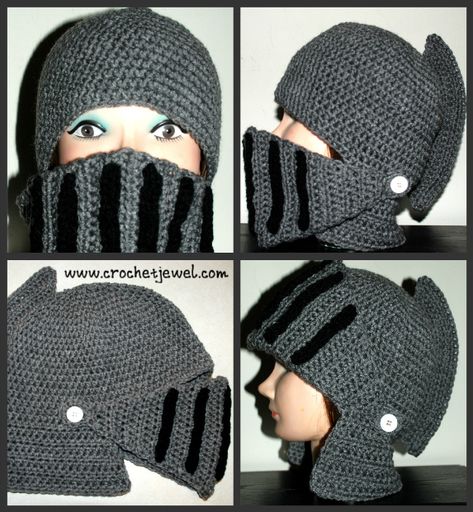 Knight Helmet, Crochet Costumes, Crochet Men, Knights Helmet, Helmet Hat, Hat Tutorial, Crocheted Hat, Crochet Hook Set, Crochet For Boys