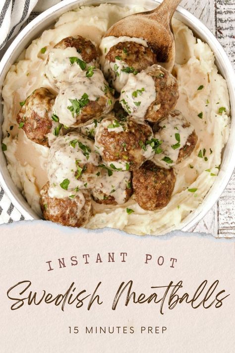 Easy Instant Pot Swedish Meatballs take only 15 minutes prep. A quick weeknight dinner that the whole family will love. Swedish Meatball Recipe Instant Pot, Instant Pot Meatballs Frozen, Swedish Meatballs Instant Pot, Instant Pot Swedish Meatballs, Meatball Recipe, Frozen Meatballs, Healthy Instant Pot Recipes, Swedish Meatballs, Easy Instant Pot Recipes