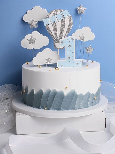 Torturi Baby Shower, Hot Air Balloon Cake, Cloud Cake, 1st Birthday Cake Topper, First Birthday Cake Topper, Cupcake Birthday Cake, Blue Cakes, Balloon Cake, Baby Shower Cake Topper