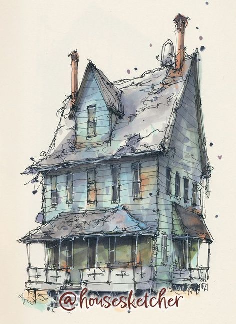 House Sketcher, Easy Architecture Sketch, Albert Kiefer, Bookmarks Diy, Art Houses, Perspective Drawing Architecture, Sketch Watercolor, Building Sketch, Watercolor Architecture