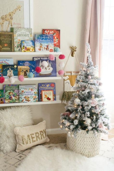 25 Kids Christmas Bedroom Decorating Ideas » Lady Decluttered Christmas Tree Nursery, Christmas Tree For Nursery, Christmas Tree In Nursery, Girls Room Christmas Tree, Kids Christmas Tree In Room, Toddler Room Christmas Decor, Kids Christmas Room Decor, Christmas Nursery Decor, Christmas Tree Kids Room