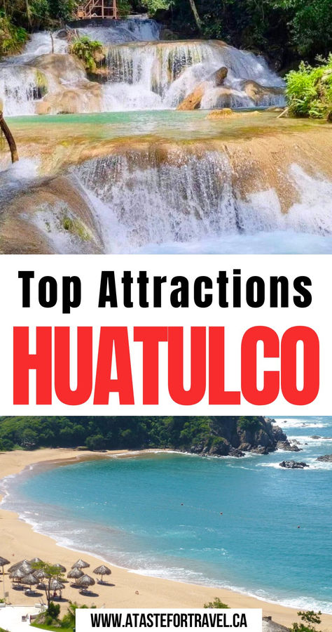 a beautiful beach and waterfall in Huatulco Mexico. Baby Turtles, Best Beaches, Travel Sites, Beach Lovers, Mexico Travel, Luxury Resort, Vacation Destinations, The Seven, Hotel Reviews