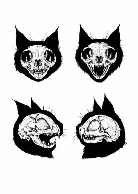 Cat Skull Tattoo, Cat Anatomy, Animal Skeletons, Arte Indie, Cat Skull, Desenho Tattoo, Skull Drawing, Dark Tattoo, Arte Inspo