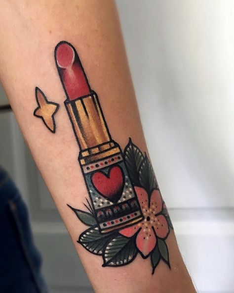 Lipstick Tattoo | Tattoo Ideas and Inspiration | leonelatattoo Lipstick Tattoos, Thigh Tat, Linework Tattoo, Lipstick Designs, Writing Tattoos, Lip Tattoos, 1 Tattoo, Makeup Tattoos, Girly Tattoos