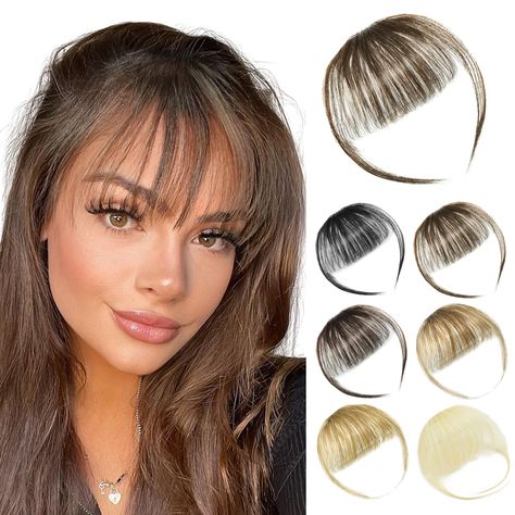 PRICES MAY VARY. Clip-In Bangs Material: Crafted from 100% remy human hair, our clip-in bangs are meticulously hand-sewn and tied to a breathable lace mesh. Enjoy the natural shine, and realistic appearance, seamlessly blending with your own hair for undetectable results. Wispy Bangs Size: Our wispy bangs measure 5 inches in length from the center, with additional longer pieces on each side extending 9 inches for enhanced versatility and blend-ability. Weighing a mere 4 grams, they offer a light Face Fringe, Clip On Bangs, Faux Bangs, Bangs Extensions, Hair Pieces For Women, Clip In Bangs, Human Hair Pieces, Flat Face, Fringe Bangs