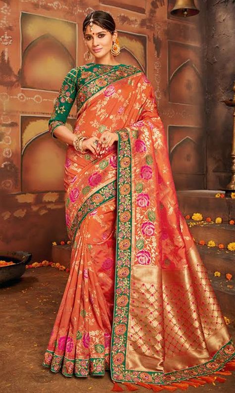 Traditional wear of Indian women is Saree. Saree is one of them who makes Indian women beautiful and graceful. Mirraw brings you newest collection of Bridal silk designer sarees with great discount and free shipping. For special offers visit our websites. Bridal Sarees Online, New Fashion Saree, Traditional Silk Saree, Latest Saree, Eternal Beauty, Designer Silk Sarees, Latest Designer Sarees, Wedding Sarees, Designer Saree Blouse Patterns