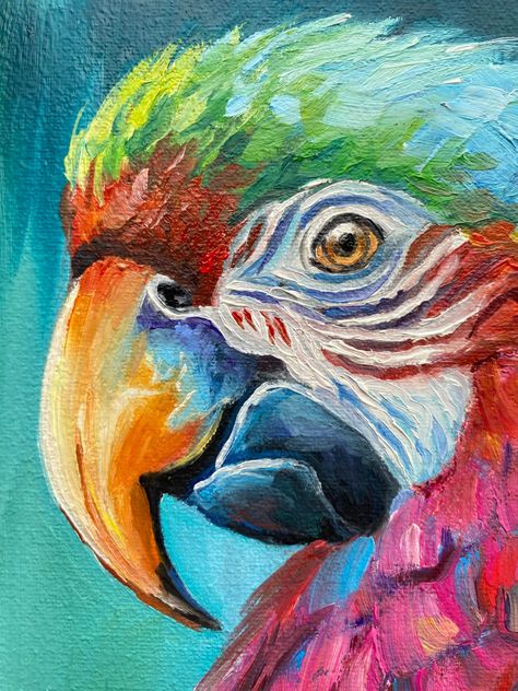 Colourful Parrot Paintings, Bird Acrylic Painting Ideas, Parrot Canvas Painting, Bird Painting Ideas On Canvas, Colorful Bird Painting, Colourful Birds Painting, Colourful Animal Art, Colorful Animal Paintings Abstract, Acrylic Bird Paintings On Canvas