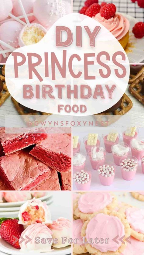 Food ideas for princess birthday party Birthday Party Food Princess, Princess Party On A Budget, Princess Party Snack Ideas, Princess Birthday Food Ideas, Princess Treats For Birthday, 2nd Birthday Princess Theme, Princess Party Treats, Your Royal Fiveness Party, Royalty Birthday Theme