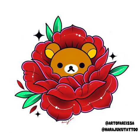 Rilakkuma traditional tattoo flash by @ArtofArcissa @Harajukutattoo 🍓✨ American Traditional Sanrio, Rilakkuma Tattoo, Cherub Tattoos, Darrin Jones, Armpit Tattoo, Portfolio Reference, Left Arm Tattoos, Traditional Tattoo Old School, Cherub Tattoo