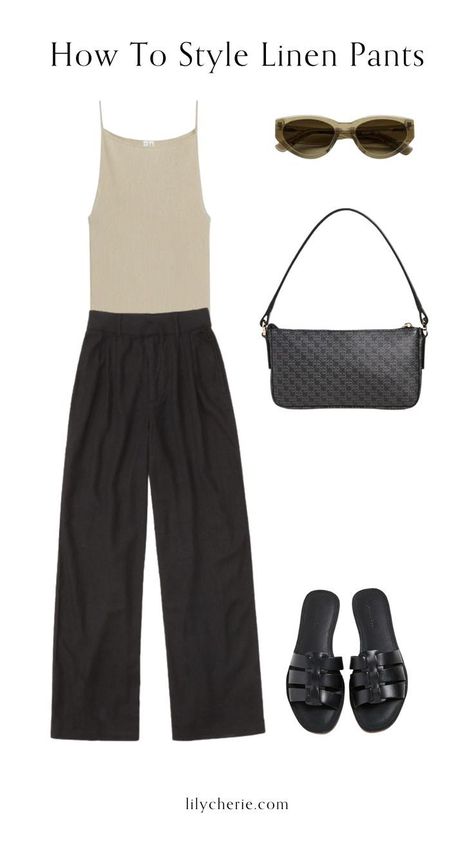 Black Linen Pants Outfit Summer, Linen Pants Outfit Ideas, How To Style Linen Pants, Style Linen Pants, Linen Pants Outfit Summer, Linen Pants Style, Chic Capsule Wardrobe, Minimalist Fashion Summer, Pants For Summer