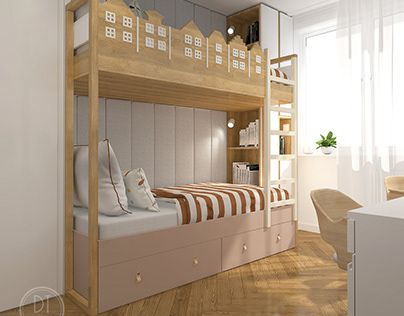 Small kids room Japandi Bunk Bed, Japanese Scandinavian, Japandi Living Room, Graphic Design Interior, Small Kids Room, Decor Salon, Japandi Living, Small Kids, Home Design Living Room