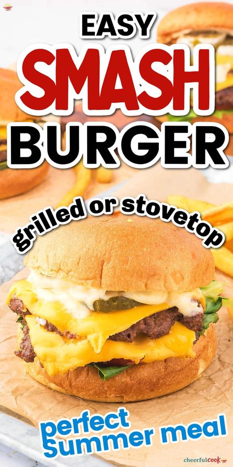 Try this easy Smash Burgers recipe for a tasty meal in no time. Crispy edges, juicy centers, and melty cheese make these burgers a hit! #CheerfulCook #SmashBurgers #Burger #JuicyBurger #bestsmashburger ♡ cheerfulcook.com Smash Hamburger Recipes, Smashburgers Recipe, Stew Dinner, Smash Burger Recipe, Hamburger Recipe, Easy Burger Recipe, Pork Casserole, Easy Burgers, Smash Burgers