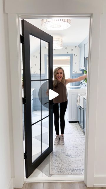 Laundry Room Door With Window, Laundry Room With Outside Door, Laundry Room With Glass Door, Laundry Glass Door, How To Put Glass In A Door, Interior Door Glass, Glass Door For Laundry Room, Diy Adding Glass To Interior Door, Glass Door Laundry Room