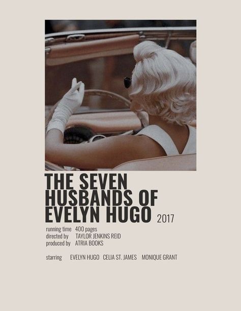 Seven Husbands Of Evelyn Hugo, Evelyn Hugo, Minimalist Poster, The Seven, Fan Art, Running, Books