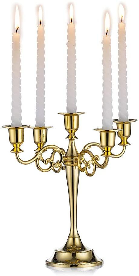 Candles For Wedding, Gold Candlestick Holders, Candelabra Wedding, Candle Candelabra, Centerpiece Home, Metal Candelabra, Candle Centerpiece, Gold Candle Sticks, Gold Candle Holders