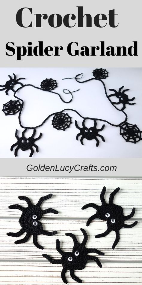 Crochet spider garland – Halloween decoration. Spider garland DIY, crochet Halloween decorations, crochet garland pattern free, Halloween crochet patterns, fall crochet patterns free, Halloween craft , #halloween, #halloweendecorations Crochet Garland Pattern Free, Crochet Patterns Fall, Crochet Garland Pattern, Fall Crochet Patterns Free, Spider Garland, Free Halloween Crochet, Crochet Halloween Decorations, Wings Tutorial, Crochet Spider