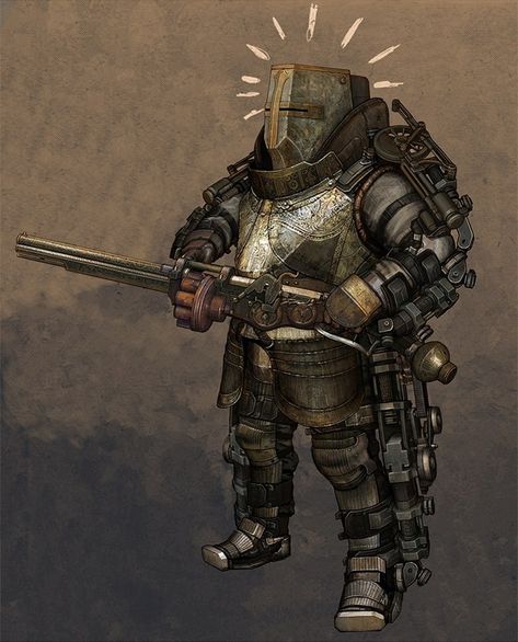 heavy artillery Steampunk Knight, Medieval Steampunk, Diesel Punk, Power Armor, Modern Fantasy, Steampunk Art, Fantasy Armor, Armor Concept, 판타지 아트