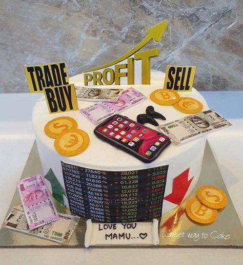 Trader Cake Design, Business Theme Cake, Trading Cake Design, Stock Market Cake Ideas, Share Market Theme Cake, Cakes For Bankers, Finance Cake, Crypto Cake, Cake For Boss