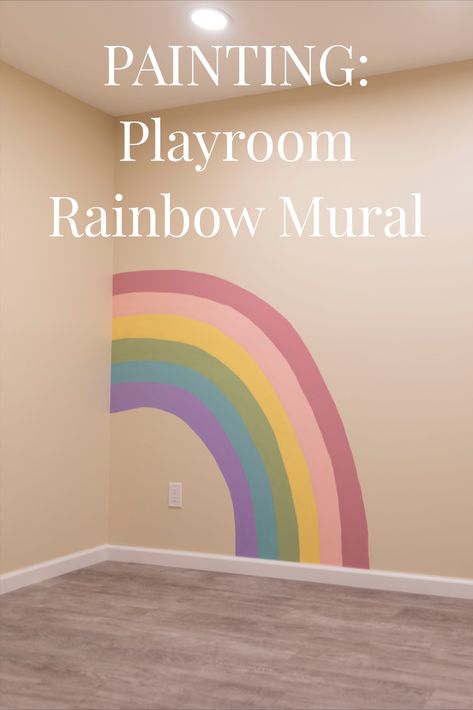 I painted a Rainbow Mural in my daughter's Playroom, See how I did it, what you'll need and what worked best for me! Rainbow Mural Playroom, Rainbow Mural Kids Room Diy, Playroom Rainbow, Draw Rainbow, Rainbow Wall Mural, Rainbow Mural, Rainbow Wall, I Did It, How To Paint