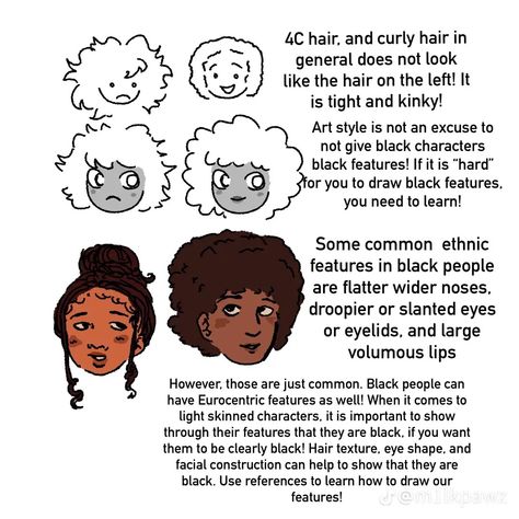 How To Draw Poc Hairstyles, How To Draw Dark Skin, Poc Drawing Tips, How To Draw Black Features, Black Hairstyles Art Reference, Black People Drawing Reference, How To Draw Coily Hair, How To Draw Black Hairstyles, Black Hair Drawing Reference