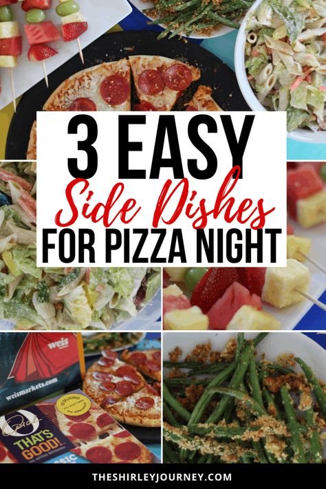 3 Easy Sides for Pizza Night - The Shirley Journey Side Dishes For Pizza Party, Birthday Party Side Dishes, Side Dishes With Pizza, Sides To Go With Pizza, Side Dish For Pizza, Sides For Pizza, Side Dishes For Pizza, Kid Friendly Side Dishes, Pizza Side Dishes