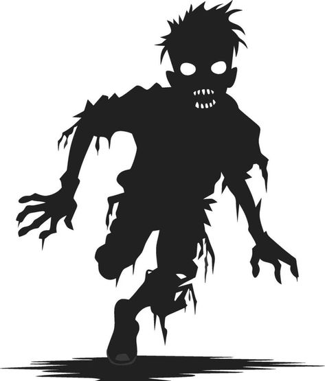 vector running zombie. zombie without left leg. creeoy zombie with dark hollow vector illustration on white background. Zombie Running, Horror Silhouette, Shadow Figures, Zombie Silhouette, Zombie Vector, Zombies Run, Office Halloween Decorations, Zombie Head, Halloween Window Decorations