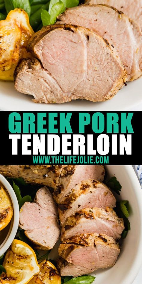 Greek Pork Tenderloin, Pork Belly Tacos Recipe, Greek Pork, Tenderloin Marinade, Pork Tenderloin Marinade, Grilling Recipes Pork, Pork Belly Tacos, Pork Marinade, Roasted Pork Tenderloins