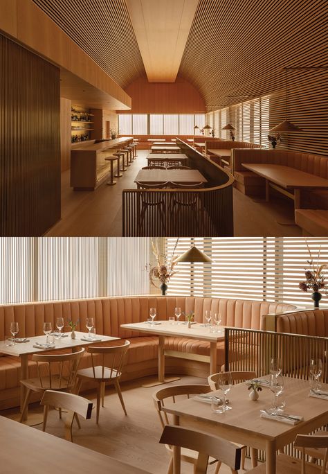 Omar Gandhi Architects’ Toronto restaurant mimics a light-filled wooden cathedral Danish Restaurant Design, Wooden Restaurant Design, Omar Gandhi, Cake Restaurant, Scandinavian Cafe, Kyoto Hotel, Scandinavian Restaurant, Resturant Logo, Soup Restaurant