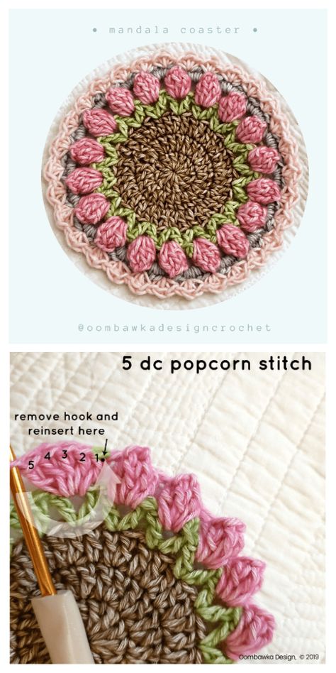 Tulip Coaster Free Crochet Patterns + Video - DIY Magazine Granny Square Projects, Crochet Coasters Free Pattern, Coaster Pattern, Crochet Coaster Pattern, Crochet Coaster, Crochet Circles, Crochet Goodies, Crochet Dishcloths, Crochet Flower Tutorial