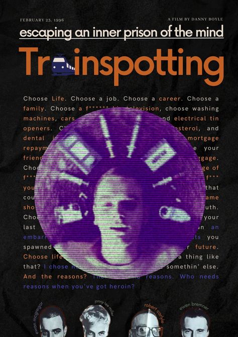 3/19/2023 | Trainspotting (1996) movie poster by pinsinthetypingpool (@/lushour on Instagram) Trainspotting Movie Poster, Trainspotting Poster, 60’s Style, Memphis Depay, Photography Movies, Film Poster Design, Cinema Photography, Trainspotting, Cinema Posters