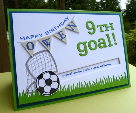 Freshwater Stamps: Goal! Birthday Card for Soccer Fan Soccer Birthday Cards Diy, Soccer Birthday Card Ideas, Soccer Cards Handmade, Birthday Card Ideas For Boys, Box Cards Tutorial, Spinner Card, Anniversaire Diy, Soccer Cards, Soccer Birthday