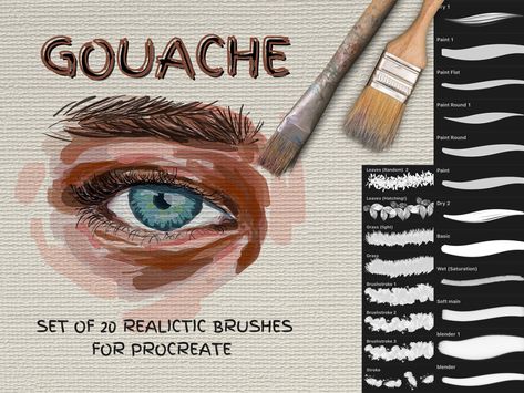 Set of 20 Realistic Gouache Procreate Brushes, Including Blender Brush + FREE Canvas Textures | P... Drawing Brush, Illustrator Brushes, Procreate Brushes Free, Ipad Drawings, Flat Paint, Texture Paint, Dry Brush, Free Textures, Free Canvas