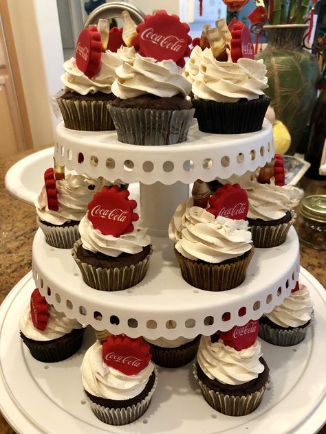 Coca Cola cupcakes Coca Cola Cupcakes, Cola Cupcakes, Coca Cola Cake, Cola Cake, Themed Cupcakes, Dessert Cupcakes, Retirement Party, Retirement Parties, Coca Cola